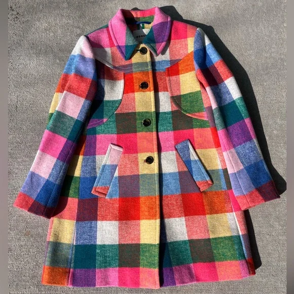 Boden Lincoln wool check coat multi color rainbow checkered coat jacket NWOT - Picture 9 of 11